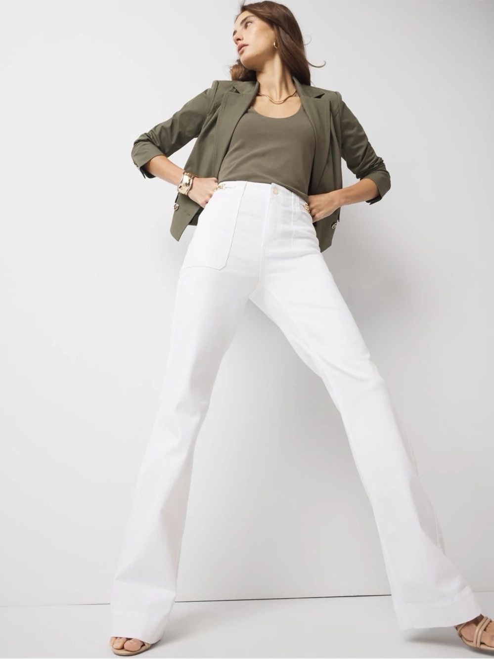 White House Black Market Horsebit Chain  Extra High Rise Wide Leg Jeans Pants 6